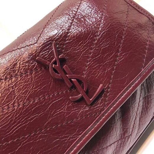 YSL original crinkled calfskin niki baby bag 533037 bordeaux