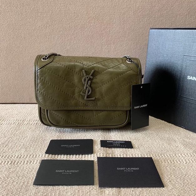 YSL original crinkled calfskin niki baby bag 533037 olive