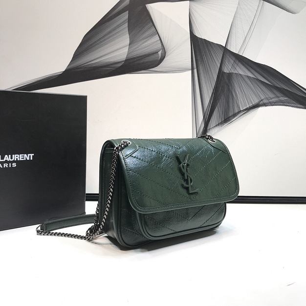 YSL original crinkled calfskin niki baby bag 533037 dark green