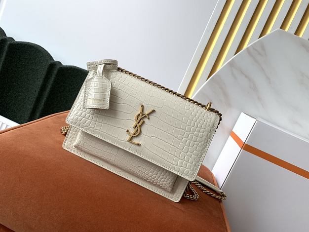 YSL original crocodile calfskin medium sunset bag 442906 white