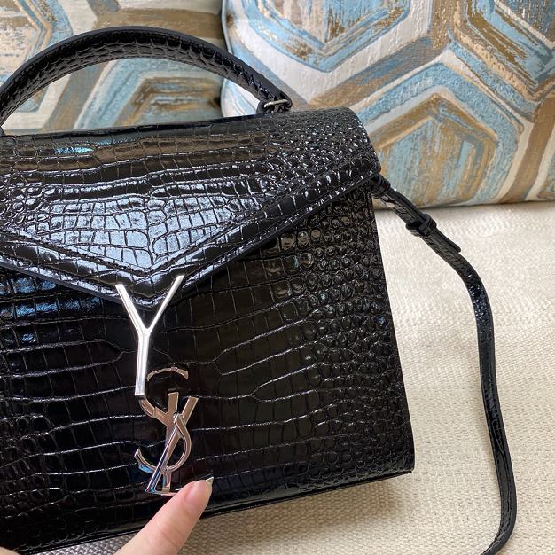 YSL original crocodile calfskin cassandra medium top handle bag 578000 black