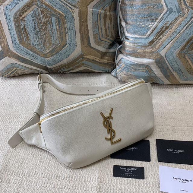 YSL original grained calfskin belt bag 569737 white