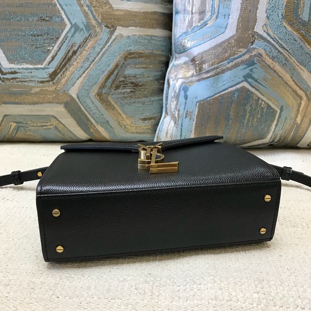 YSL original grained calfskin cassandra mini top handle bag 602716 black