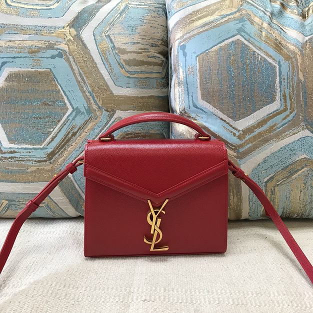 YSL original grained calfskin cassandra mini top handle bag 602716 red