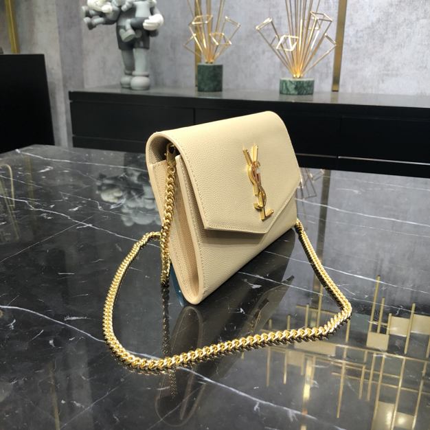 YSL original grained calfskin mini chain bag 607788 apricot