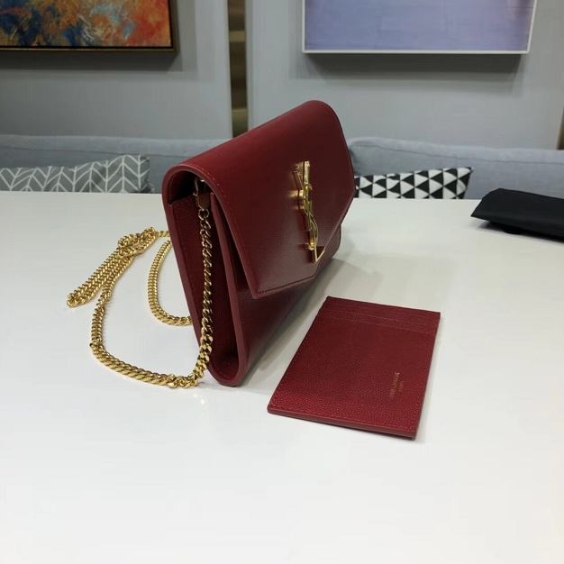 YSL original grained calfskin mini chain bag 607788 bordeaux