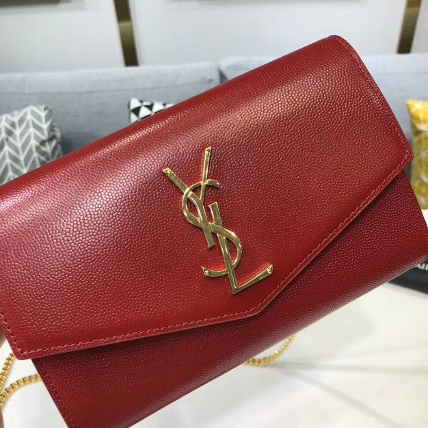 YSL original grained calfskin mini chain bag 607788 bordeaux