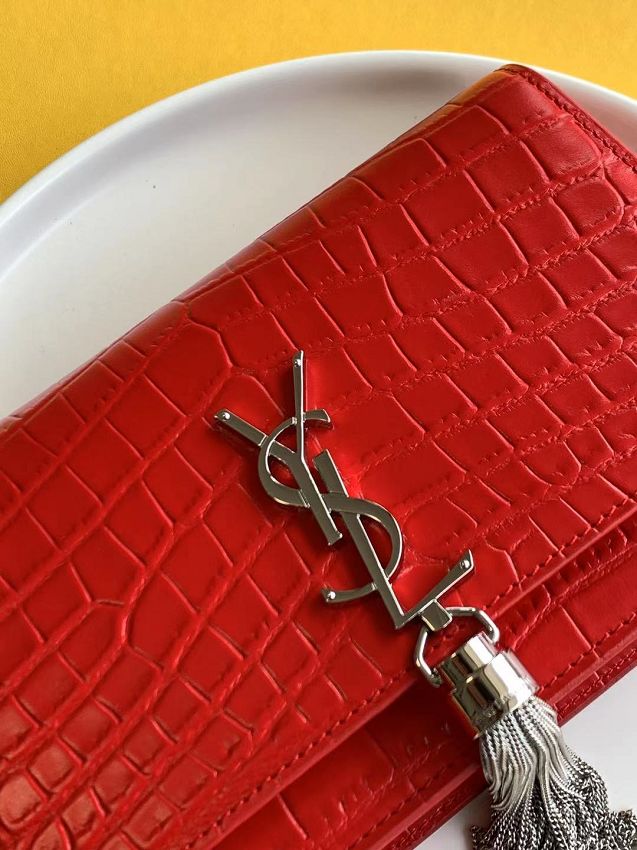 YSL original crocodile calfskin kate chain wallet 452159 red