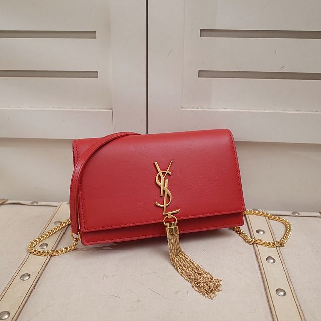 YSL original smooth calfskin kate chain wallet 452159 red