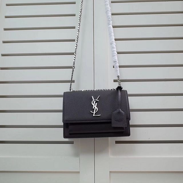 YSL original grained calfskin small sunset bag 441972 black