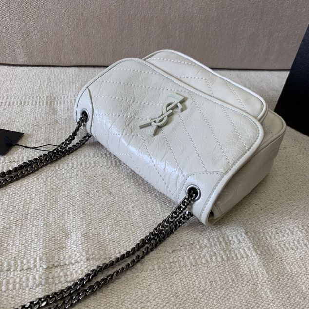 YSL original crinkled calfskin niki baby bag 533037 white