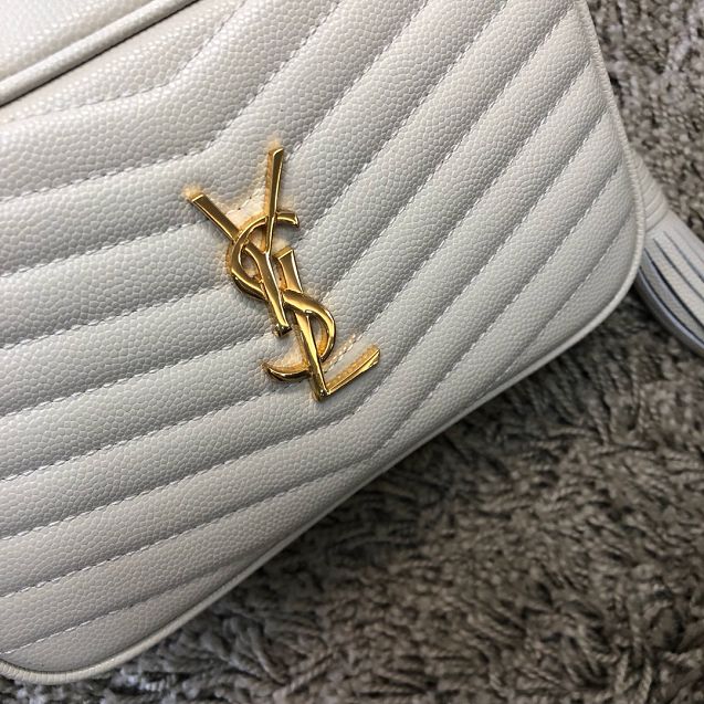 YSL original grained calfskin lou camera mini bag 585040 white