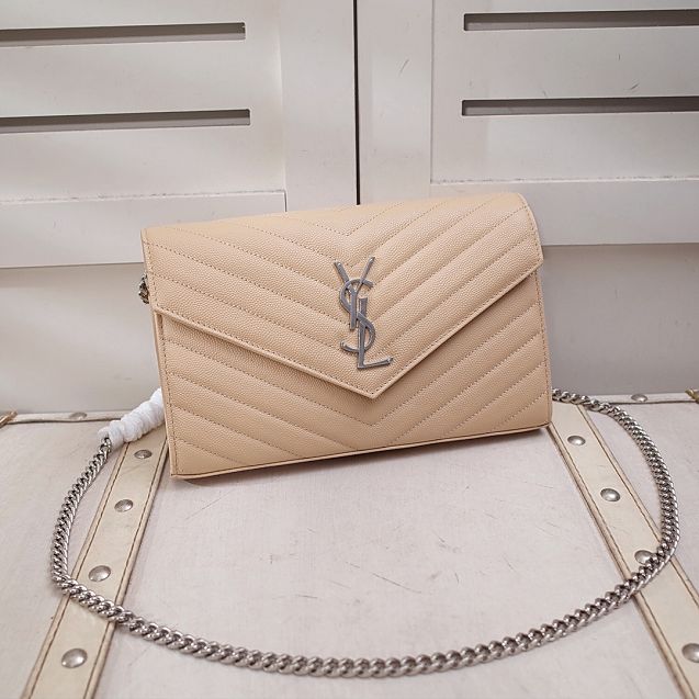 YSL original grained calfskin envelope wallet on chain 360452 apricot