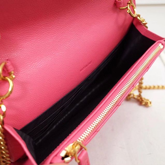 YSL original grained calfskin envelope small wallet on chain 393953 pink