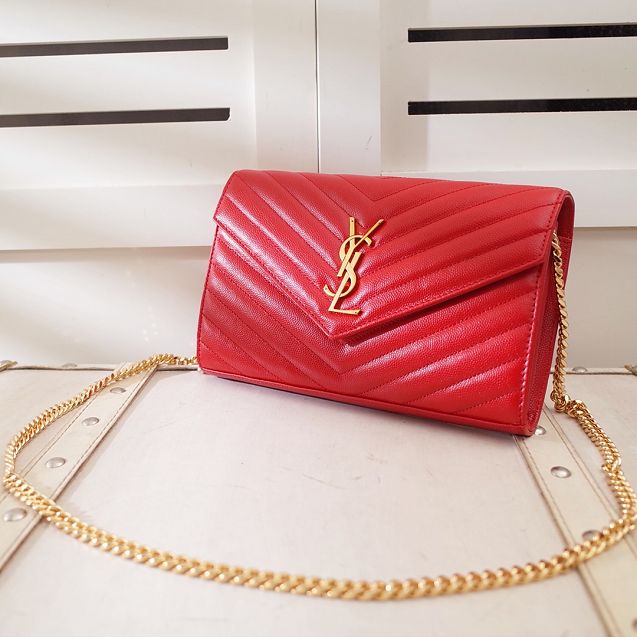 YSL original grained calfskin envelope wallet on chain 360452 red