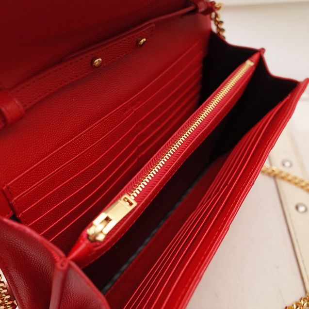 YSL original grained calfskin envelope wallet on chain 360452 red