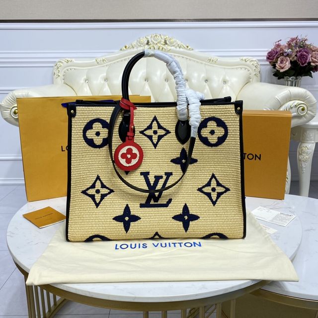 Louis vuitton original monogram raffia onthego gm M57643 dark blue