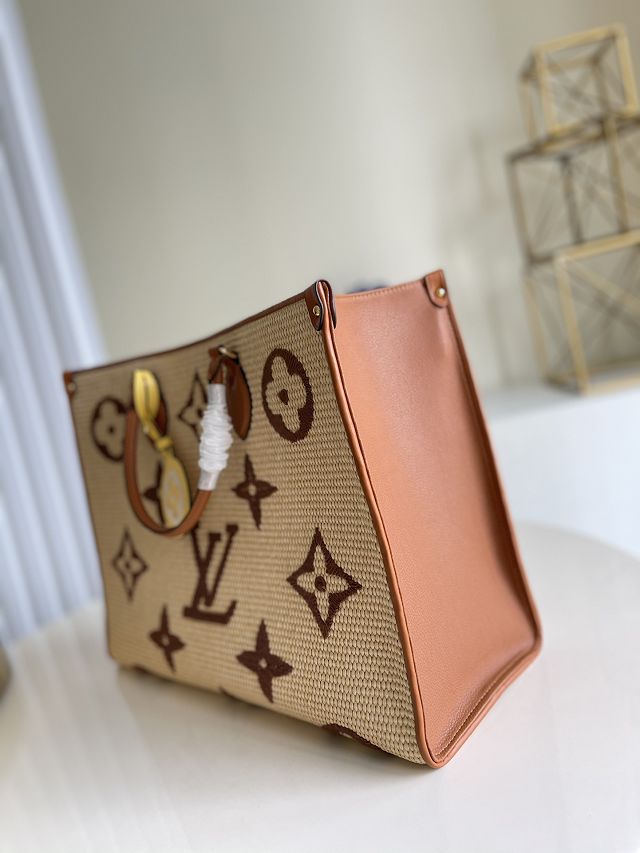 Louis vuitton original monogram raffia onthego gm M57644 tan