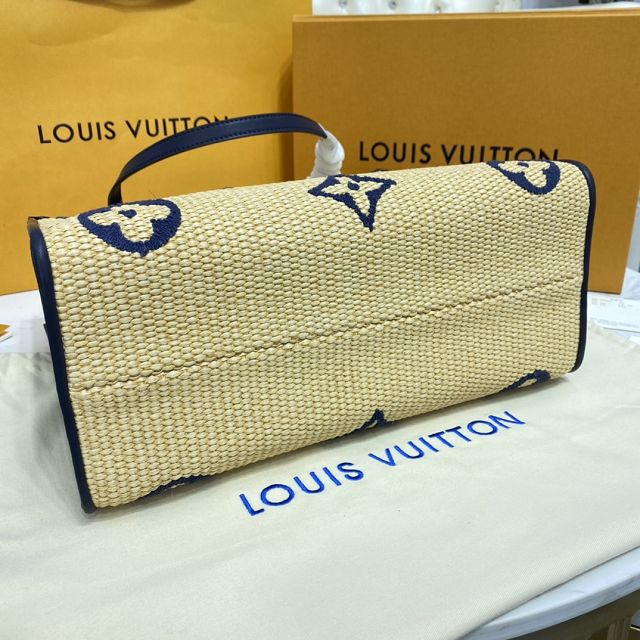 Louis vuitton original monogram raffia onthego mm M57723 navy blue