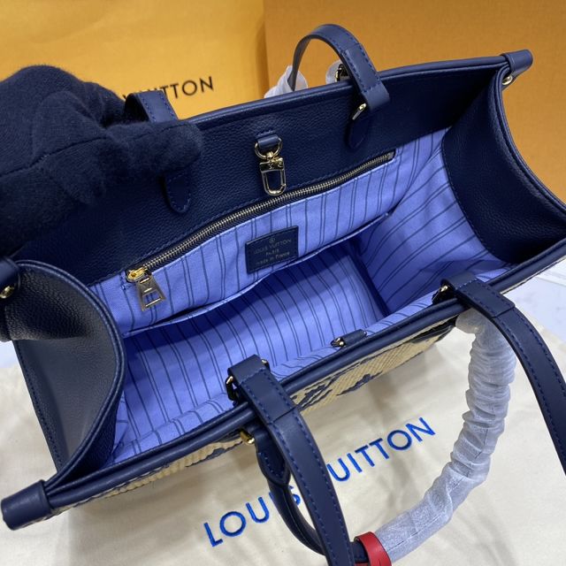 Louis vuitton original monogram raffia onthego mm M57723 navy blue