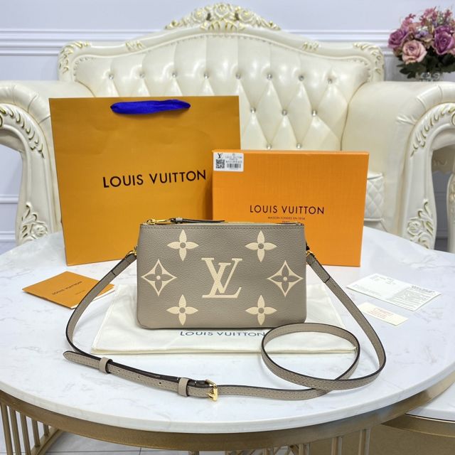 Louis vuitton original monogram calfskin double zip pochette M80084 grey