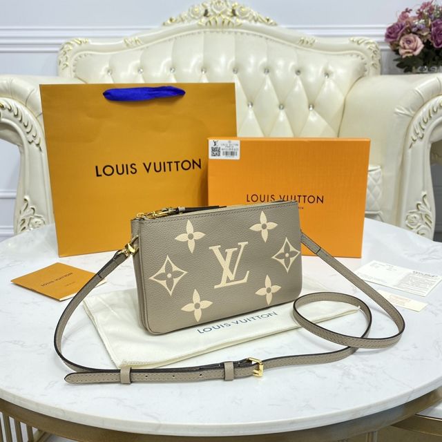 Louis vuitton original monogram calfskin double zip pochette M80084 grey