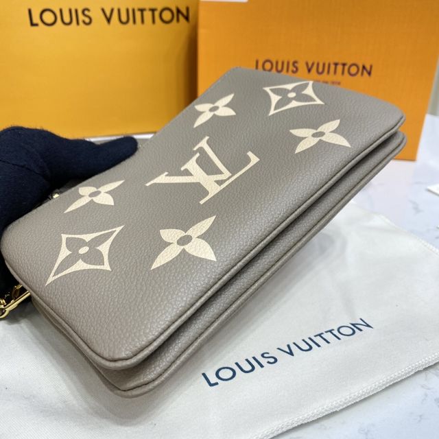 Louis vuitton original monogram calfskin double zip pochette M80084 grey