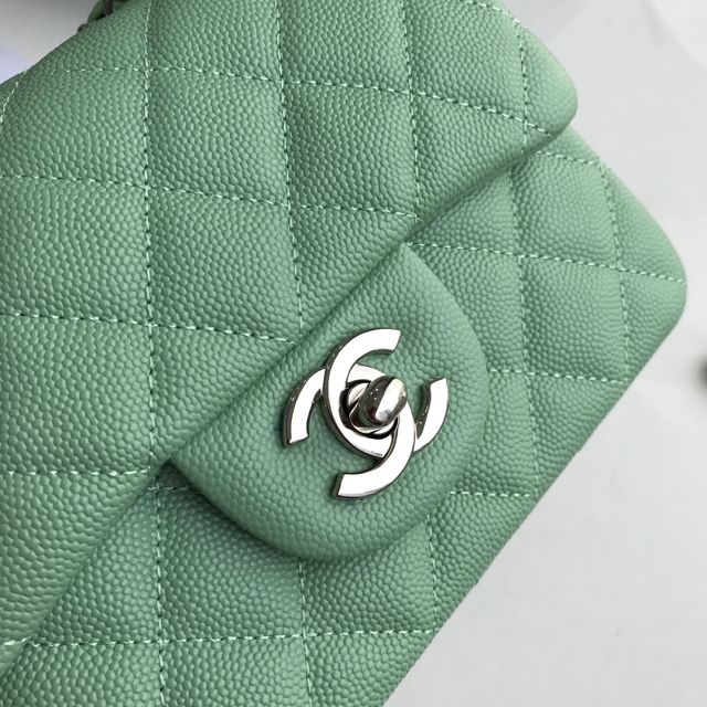 CC original grained calfskin super mini flap bag A35200 light green