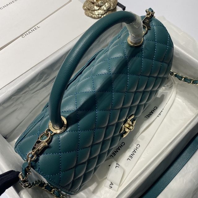 New CC original grained calfskin large coco handle bag A92991-3 peacock green