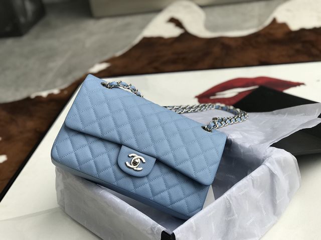 CC original grained calfskin medium flap bag A01112 light blue