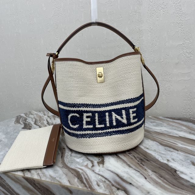 Celine original canvas bucket 16 bag 195573 white&blue