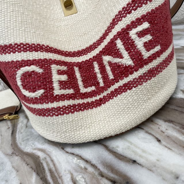 Celine original canvas bucket 16 bag 195573 white&wine red