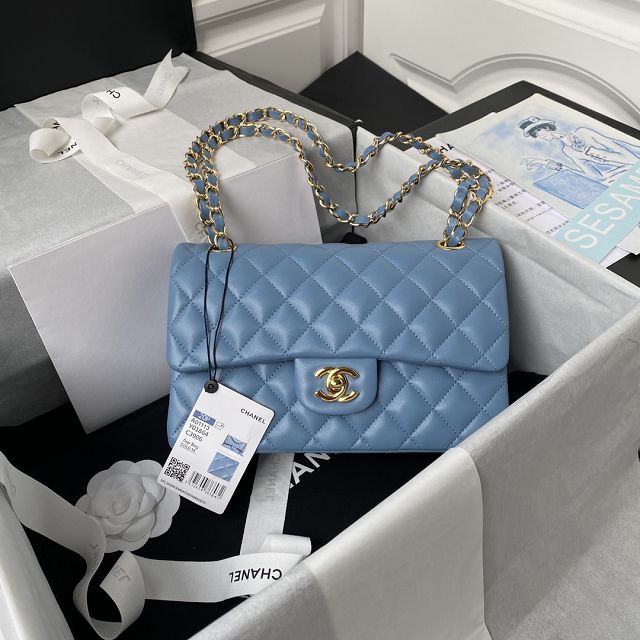 CC original lambskin small flap bag A01113 ice blue