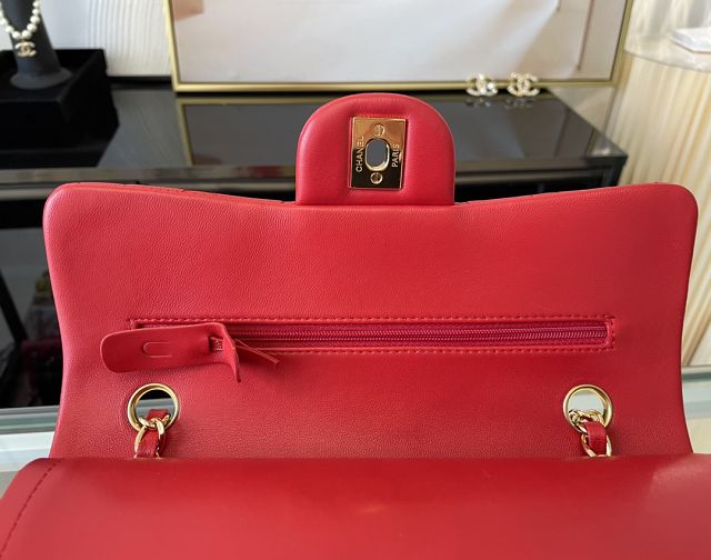 CC original lambskin small flap bag A01113 red