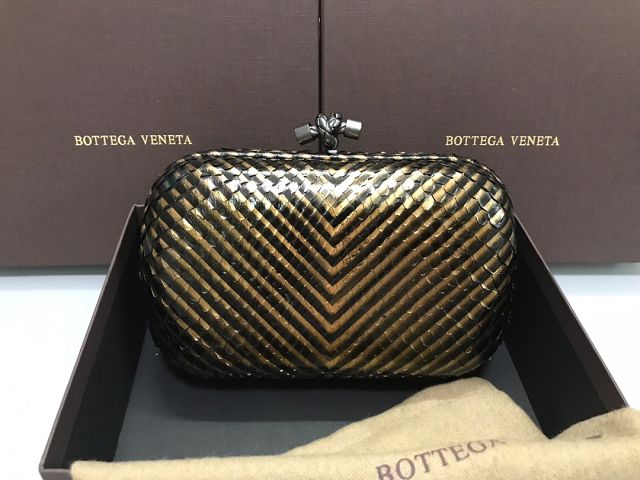 BV original python leather knot clutch 113085 black&gold