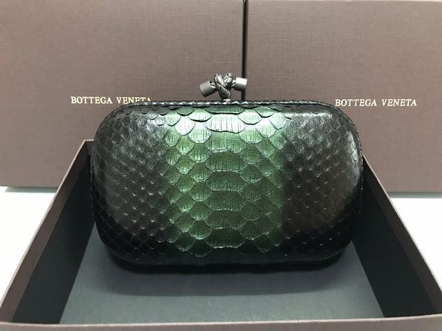 BV original python leather knot clutch 113085 black&green