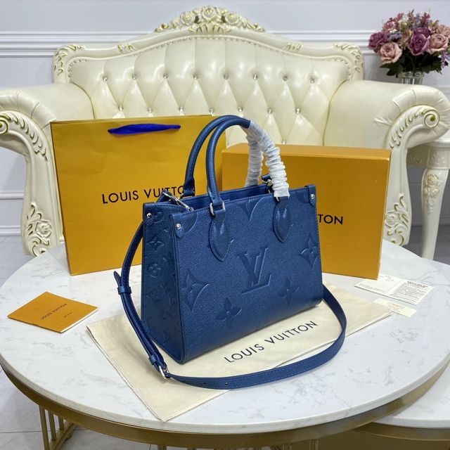 Louis vuitton original embossed calfskin onthego pm M45660 blue