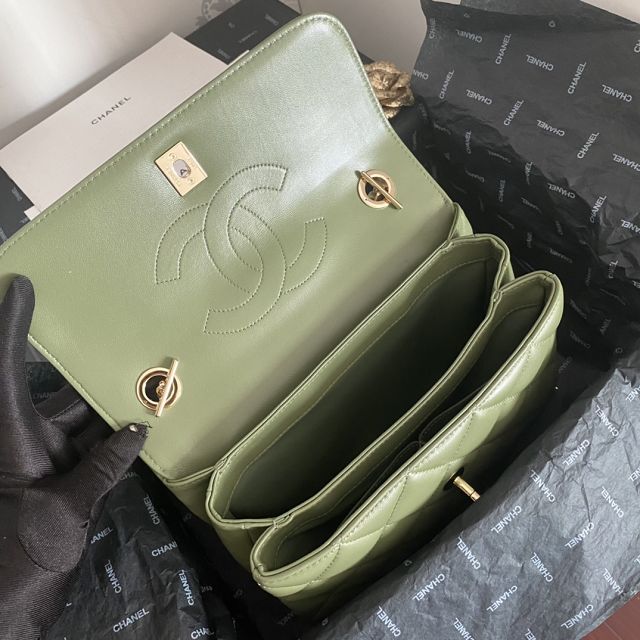 CC original lambskin top handle flap bag A92236-2 green