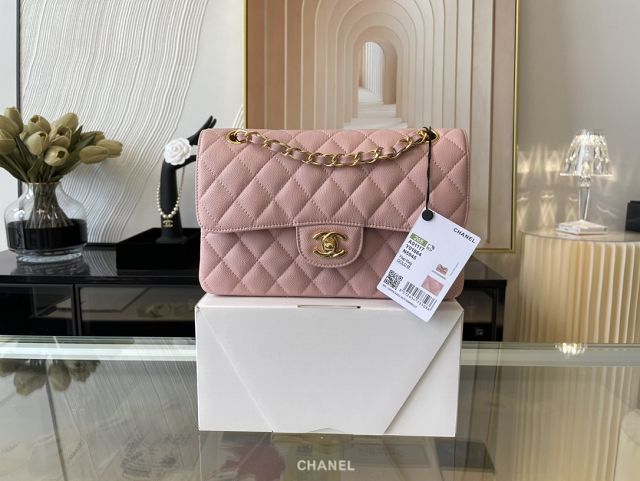 CC original grained calfskin small flap bag A01113 pink