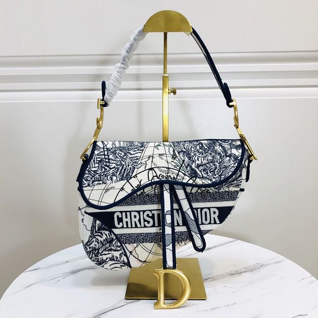 Dior original canvas saddle bag M0446 navy blue