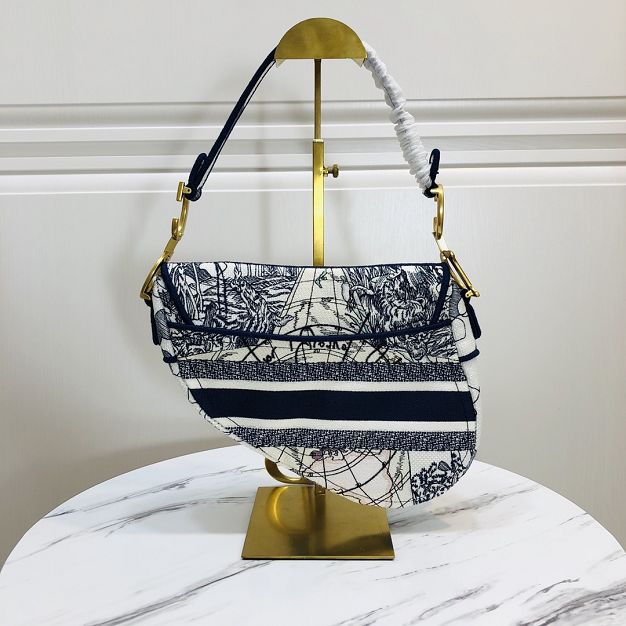 Dior original canvas saddle bag M0446 navy blue