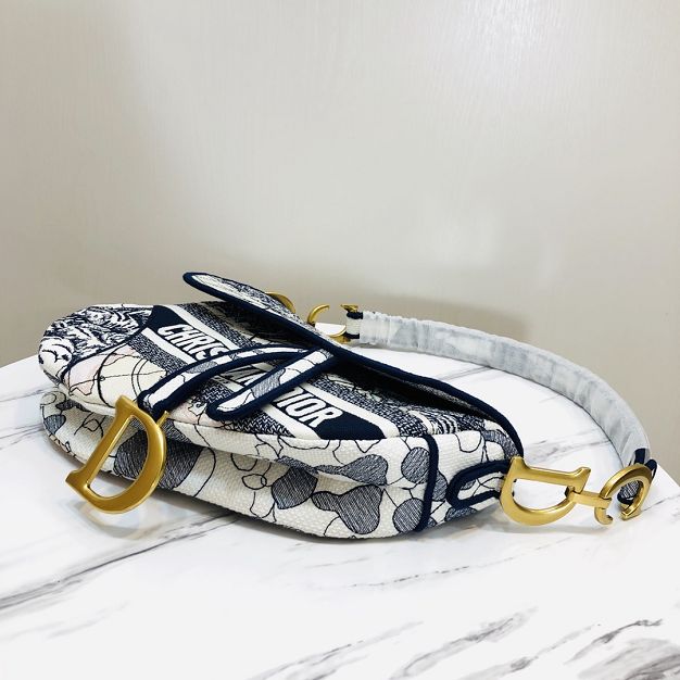 Dior original canvas saddle bag M0446 navy blue