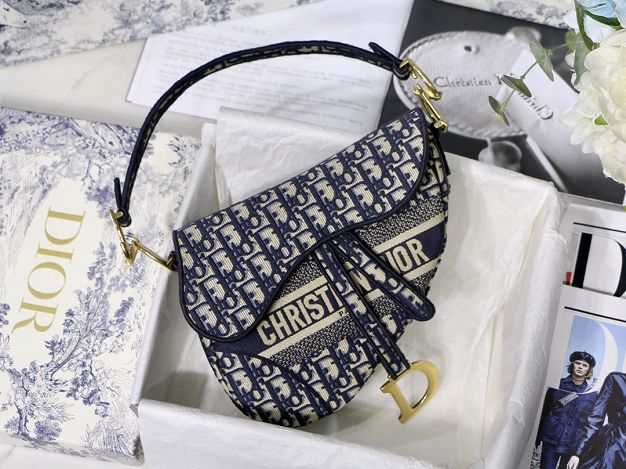 Dior original canvas saddle bag M0446 navy blue