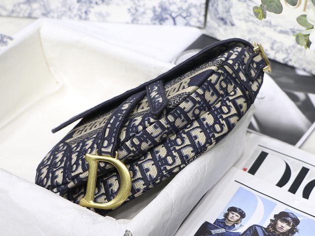 Dior original canvas saddle bag M0446 navy blue