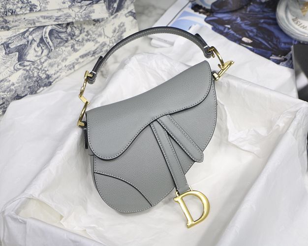 Dior original grained calfskin mini saddle bag M0447 grey
