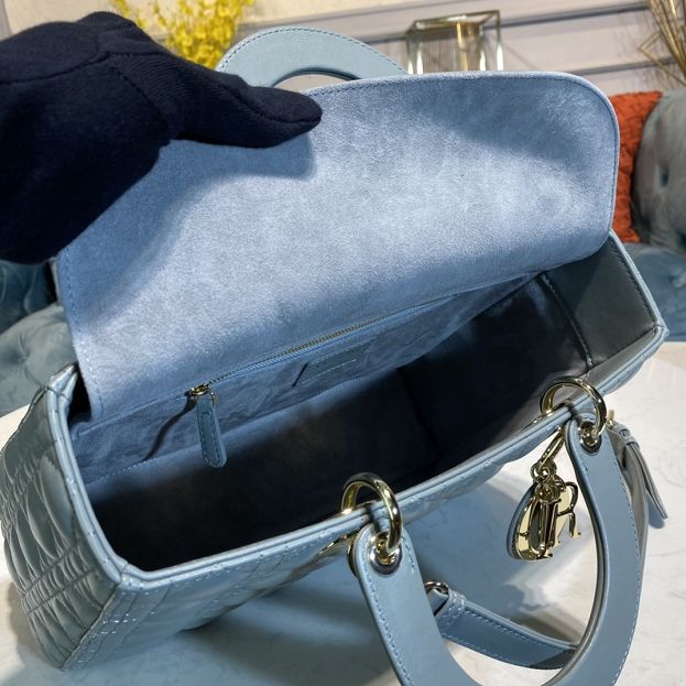 Dior original lambskin large lady dior bag M0566 light blue