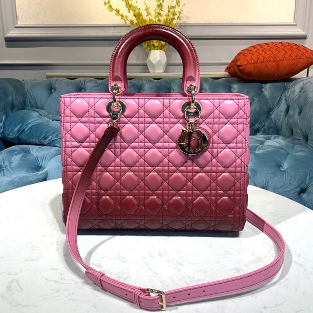 Dior original lambskin large lady dior bag M0566 pink