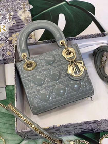 Dior original patent calfskin mini lady bag M0505 grey