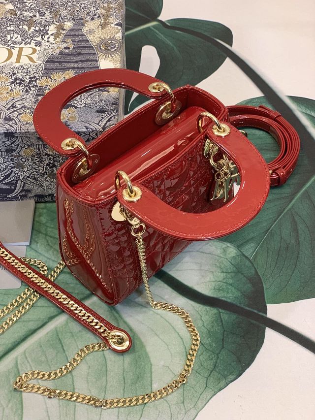 Dior original patent calfskin mini lady bag M0505 red