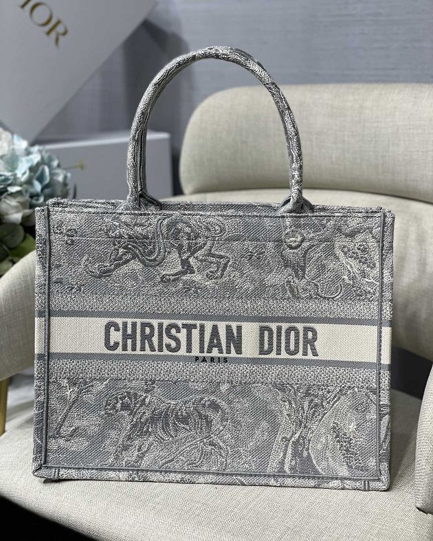 Dior original canvas medium book tote oblique bag M1296 light grey